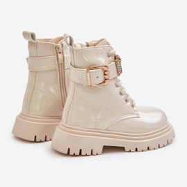 Girls' patent leather boots with a decorative strap, beige Gilian 2