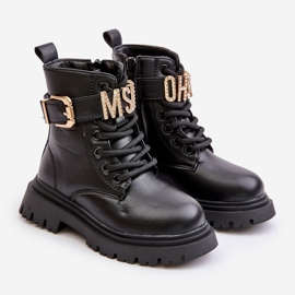 Girls' Eco Leather Insulated Boots with a Decorative Strap, Black Gilian 1 Girls' Eco Leather Insulated Boots with a Decorative Strap, Black Gilian 1