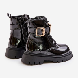 Girls' patent leather boots with a decorative strap, black Gilian 2 Girls' patent leather boots with a decorative strap, black Gilian 2