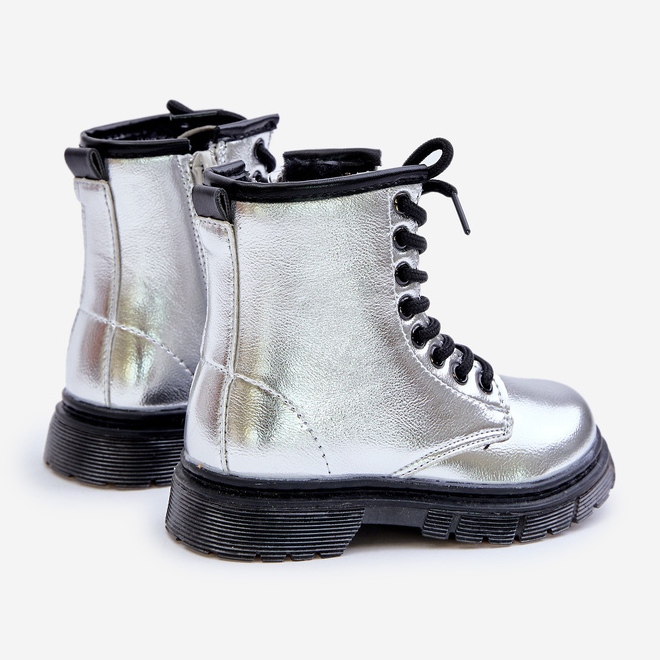 Girls' Insulated Boots, Patent Silver, with a Zipper, Novita 2