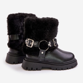 Eco Leather Girls' Boots with Fur and Buckles, Black Cartemes 2 Eco Leather Girls' Boots with Fur and Buckles, Black Cartemes 2