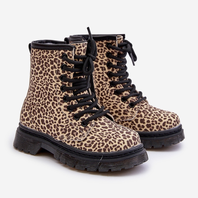 Insulated girls' leopard boots, Beige Nelanna 1 Insulated girls' leopard boots, Beige Nelanna 1