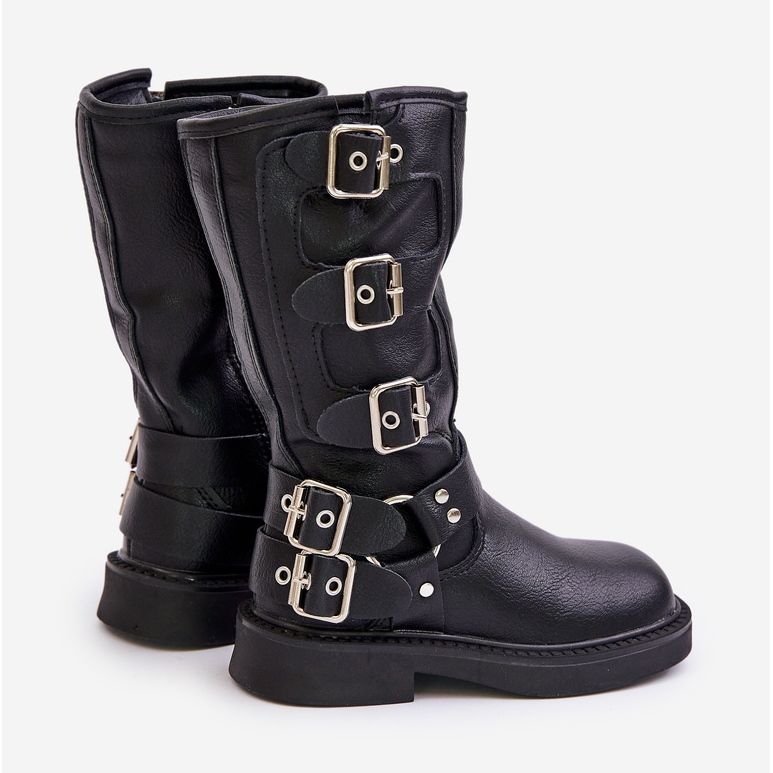 Girls' Ankle Boots with Black Eco Leather Buckles Rinetha 2 Girls' Ankle Boots with Black Eco Leather Buckles Rinetha 2
