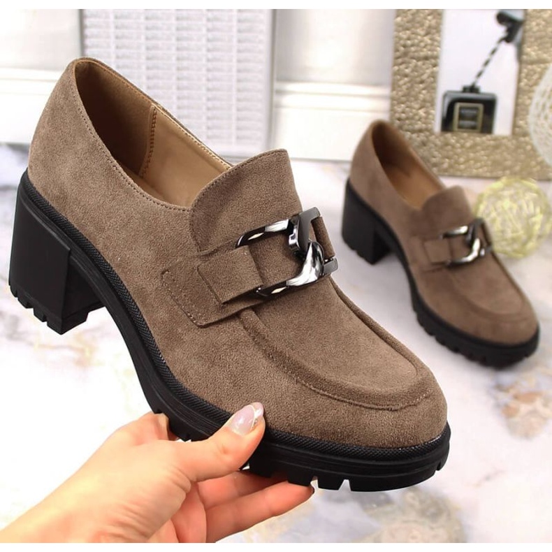 Suede high heels with chain Vinceza W JAN177B brown 1