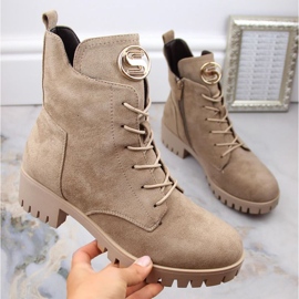 Insulated suede ankle boots with high heel and platform M.Daszyński W SAN22, beige 1