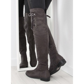 Over-the-knee boots with a gray and gray velor ribbon grey 2