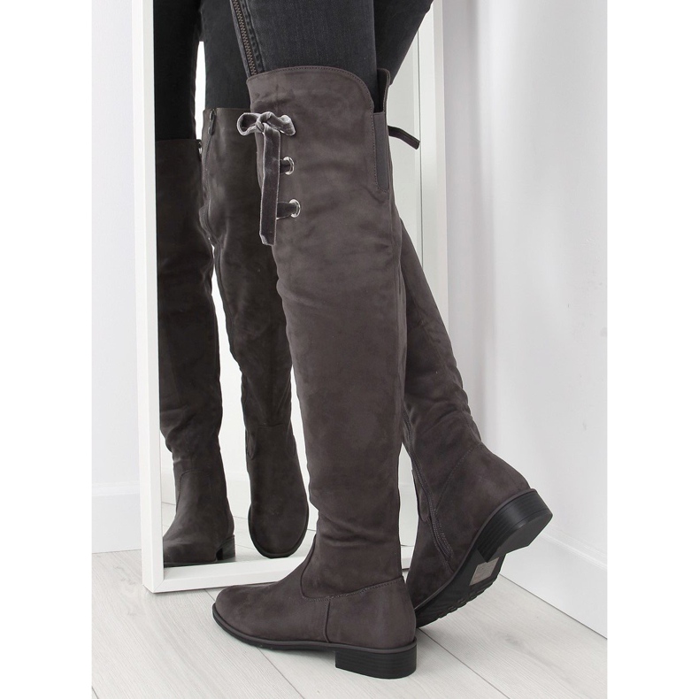 Over-the-knee boots with a gray and gray velor ribbon grey 2