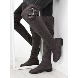 Over-the-knee boots with a gray and gray velor ribbon grey 1
