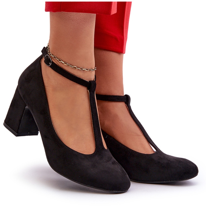 Eco-suede pumps with a stiletto heel, black 3