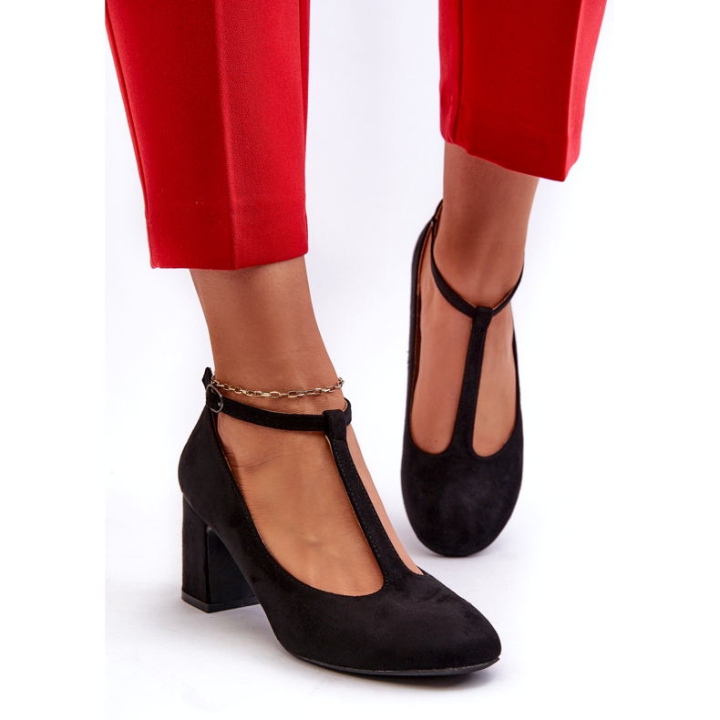 Eco-suede pumps with a stiletto heel, black 1