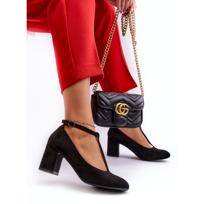 Eco-suede pumps with a stiletto heel, black 2