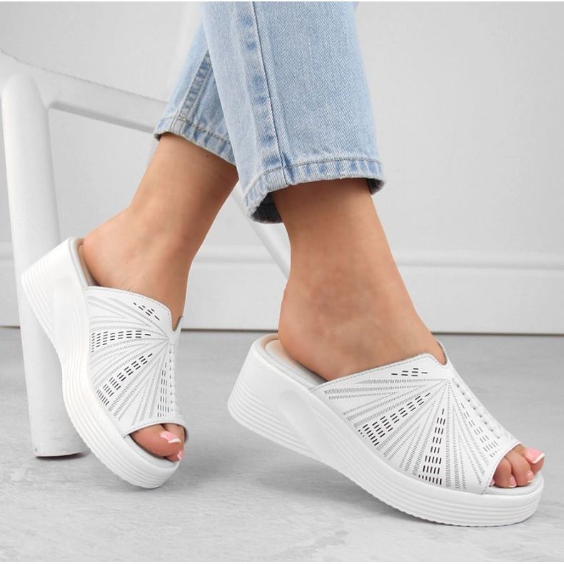 Leather wedge mules S.Barski W OLI255A white 2