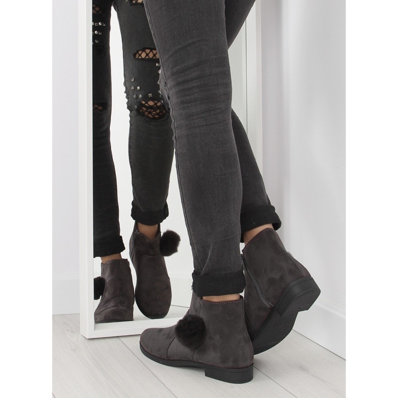Gray X-15 gray women's boots with a pompom grey 1