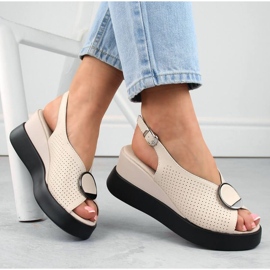 Leather openwork wedge sandals Filippo W PAW530, beige 1