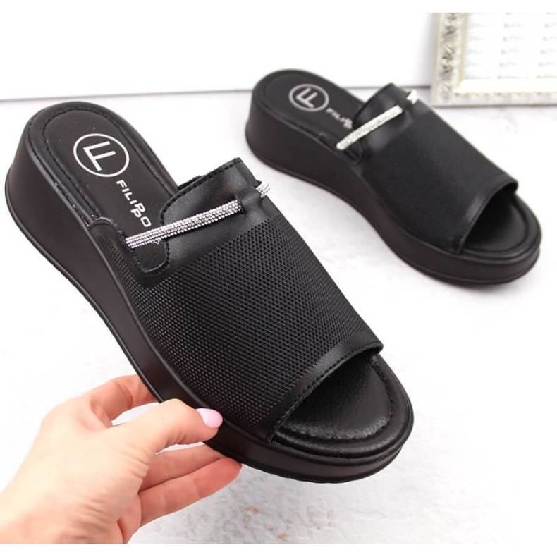 Filippo W PAW538A black leather wedge mules 1