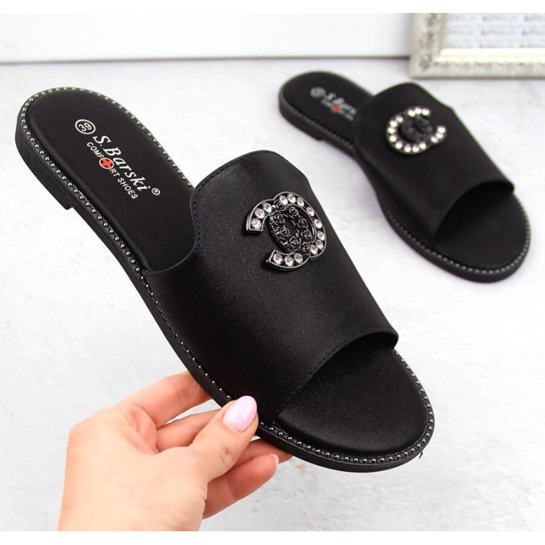 Comfortable flip-flops with rhinestones S.Barski W OLI258A, black 1