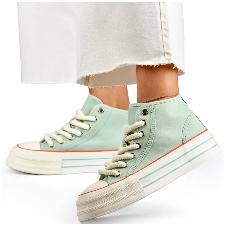 Women's high-top textile sneakers, light green BL507BL 1 Women's high-top textile sneakers, light green BL507BL 1