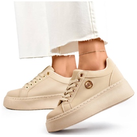 Beige women's sneakers with a thick sole TL251-10L/BE 1