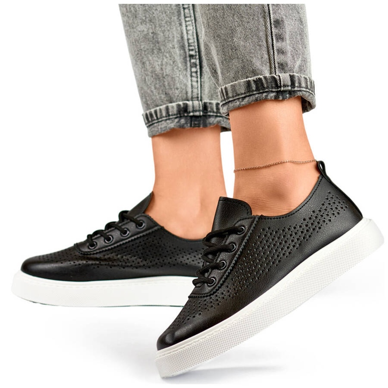 Women's platform shoes, openwork sneakers, black 777-1B 1