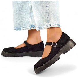 Women's suede shoes with a buckle, black 2720-1B 1