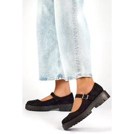Women's suede shoes with a buckle, black 2720-1B 2