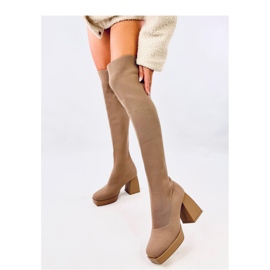 Khaki Heeled Sock Thigh Highs beige 1