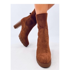 High-heeled ankle boots with elastic cuff brown 1