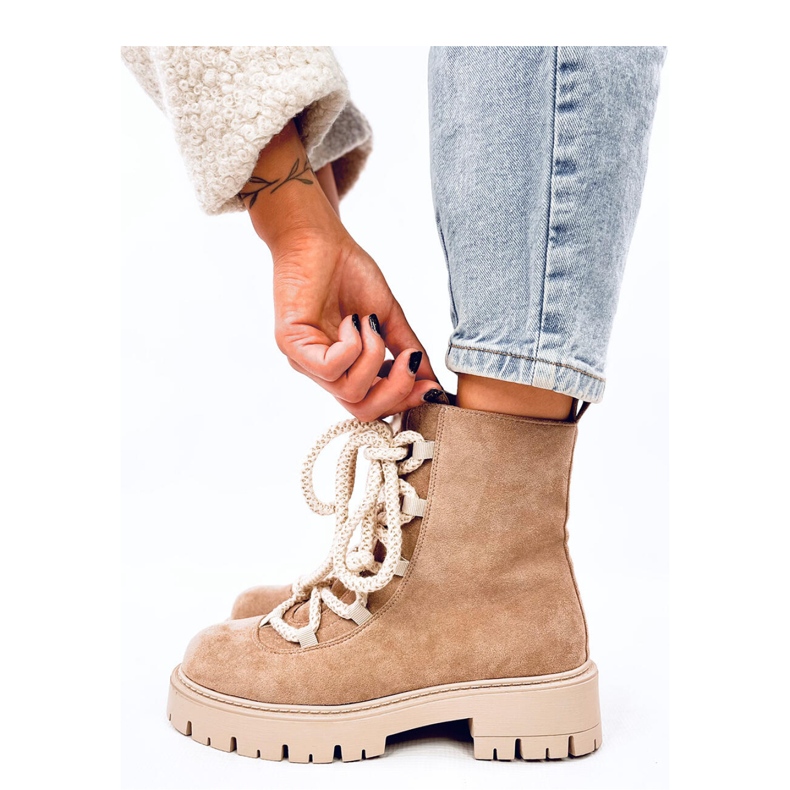 Lace-up ankle boots with thick laces Smiless Khaki - Inello beige 1