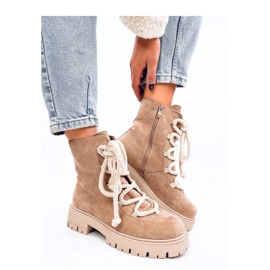 Lace-up ankle boots with thick laces Smiless Khaki - Inello beige 2