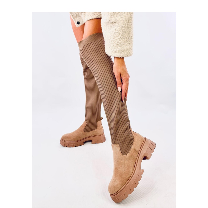 Khaki sock boots beige 1