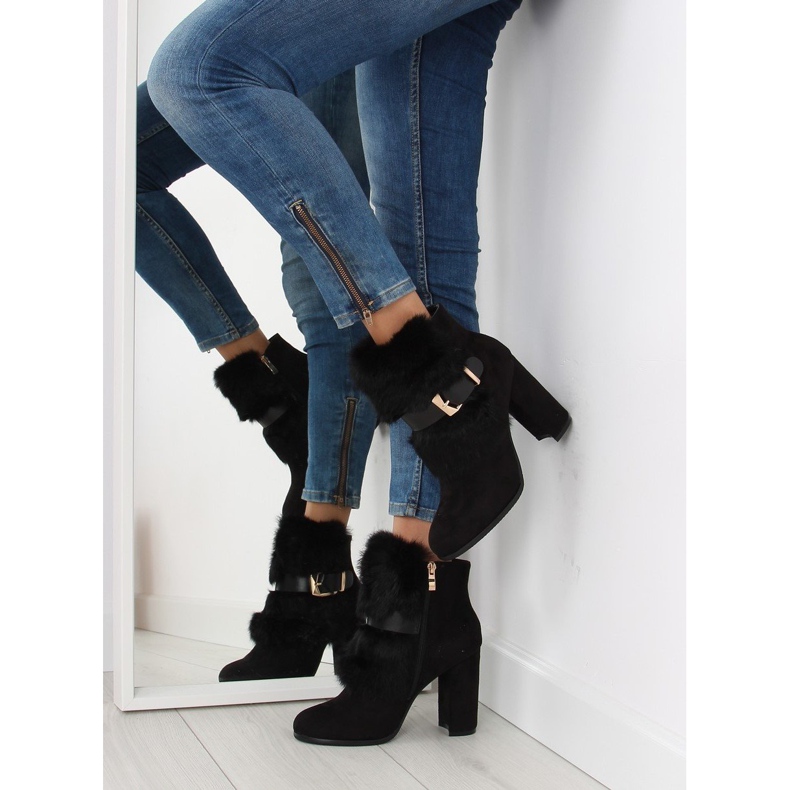 Black Boots On High Heel With Fur black 1316 Black 2