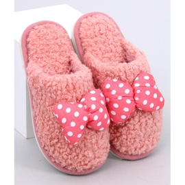 Child Salmon slippers with a bow pink 2