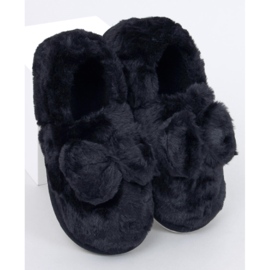 Fur slippers with a bow Emres Black 2