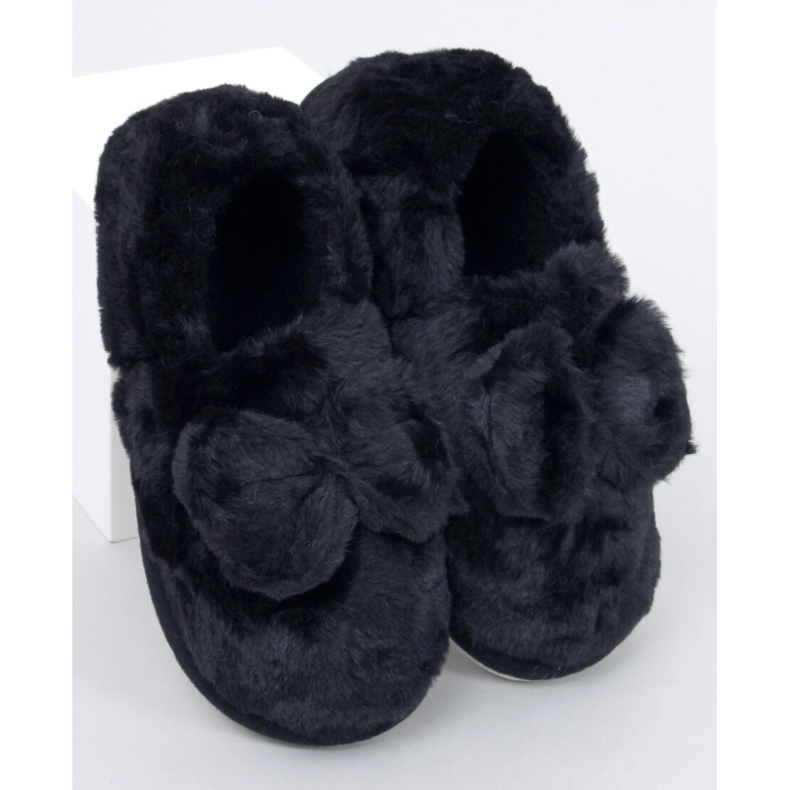 Fur slippers with a bow Emres Black 2
