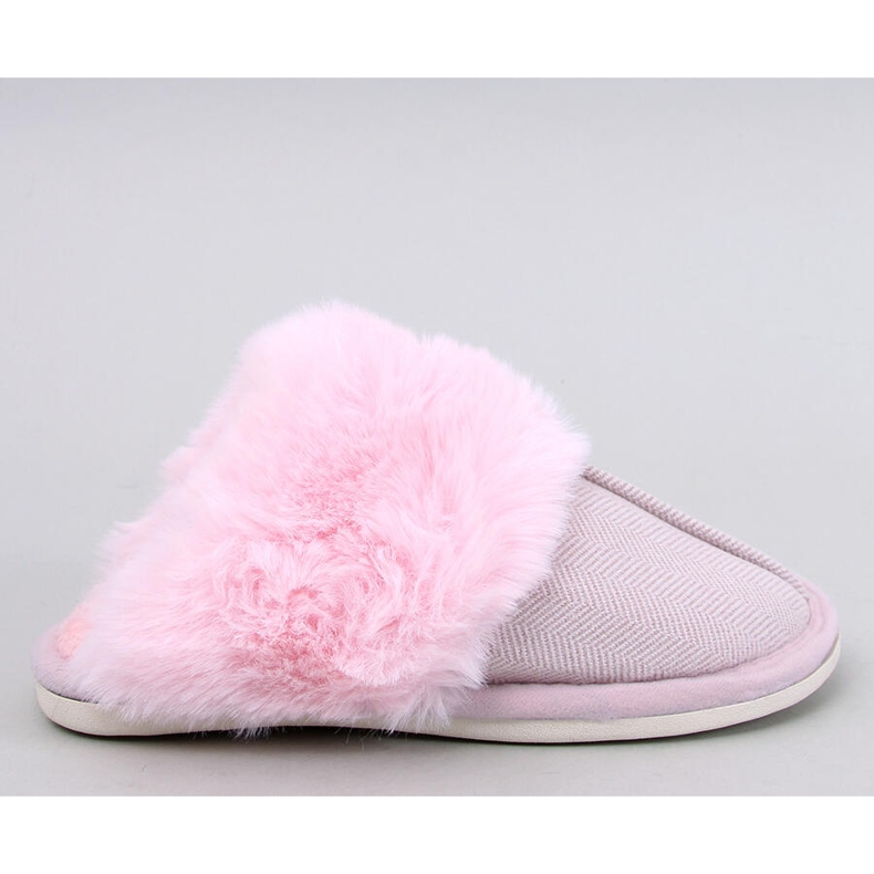 Allens Light Pink Herringbone Slippers with Fur 1