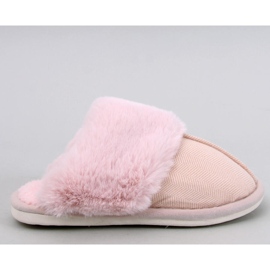 Allens Powder Pink herringbone slippers with fur 1