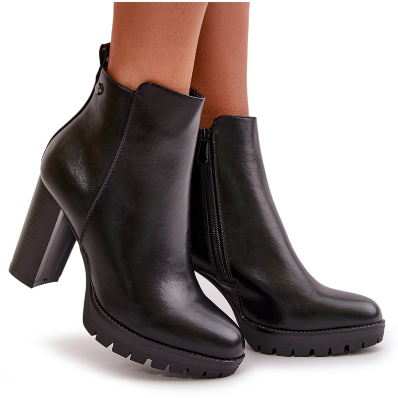 Women's Insulated Ankle Boots With High Heel Fastened With A Zipper Black Bioria 5