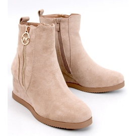 Women's wedge boots with a gold zipper, khaki-beige 1