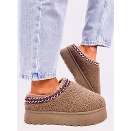 Women's short snow boots with a sheepskin, khaki-brown 1