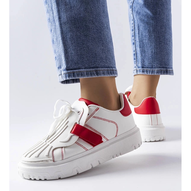 White and red Women's platform sports sneakers 1