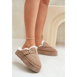 Women's slippers insulated with fur FA-185, dark beige 1