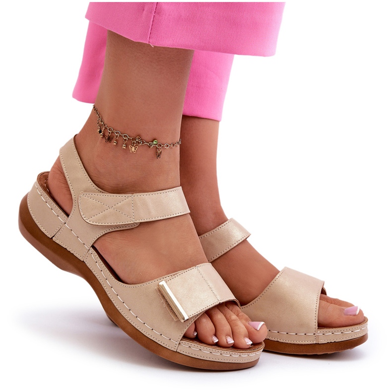 Evento Comfortable Women's Beige Velcro Sandals 3