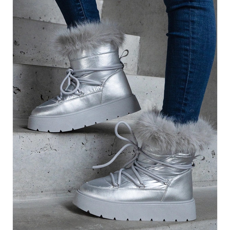 Silver insulated women's snow boots with fur 1 Silver insulated women's snow boots with fur 1