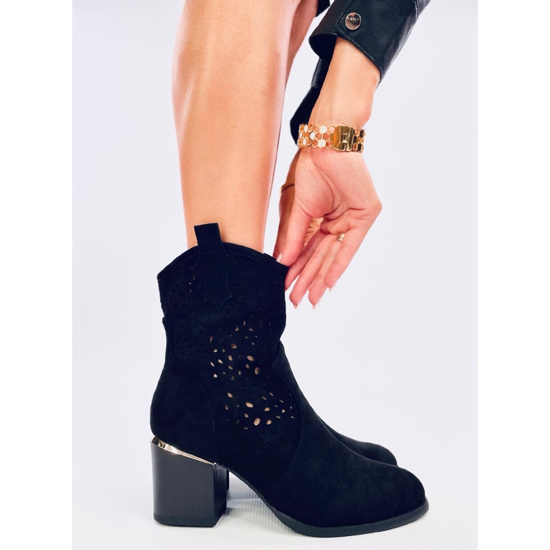 Women's openwork suede black cowboy boots 2