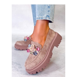 Seastar Women's platform loafers with beige-khaki stones 1