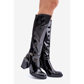 S.Barski Decorated Patent Women's Boots On High Heel D&A MR880-055 Black 1 S.Barski Decorated Patent Women's Boots On High Heel D&A MR880-055 Black 1