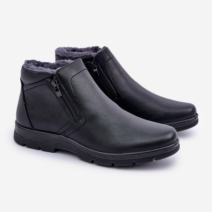 Insulated Men's Ankle Boots Made of Eco Leather, Black 1