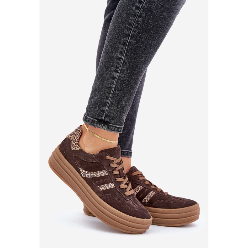 Zazoo N1176 Suede Sneakers on the Leopard Platform, Chocolate brown 1