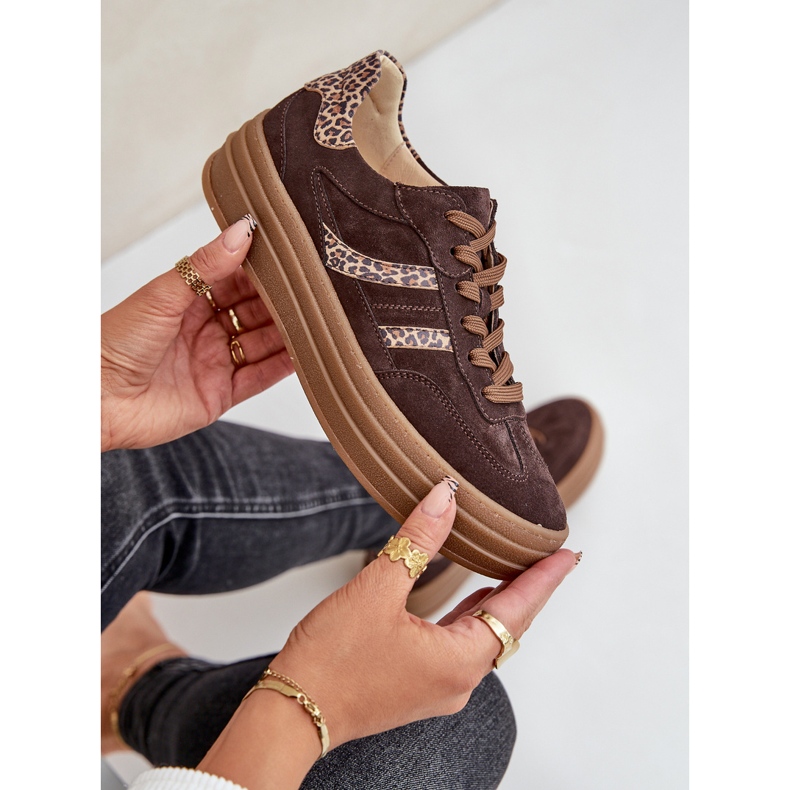 Zazoo N1176 Suede Sneakers on the Leopard Platform, Chocolate brown 2