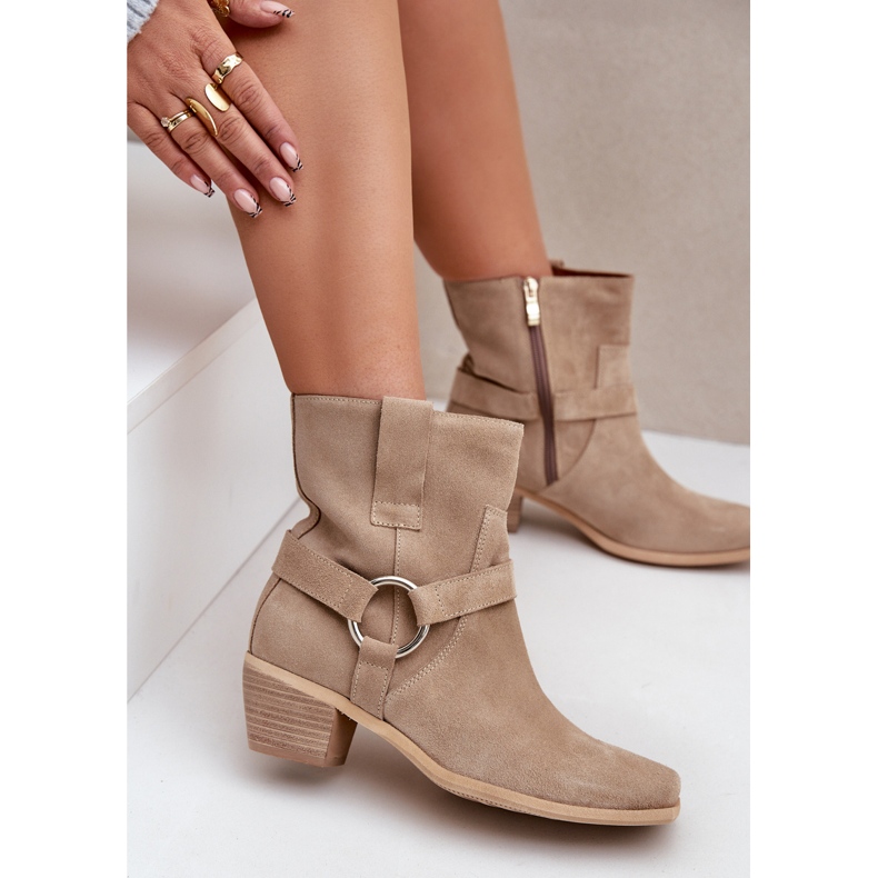 Natural Suede High Heel Boots Zazoo 3444/2 Light Beige 2